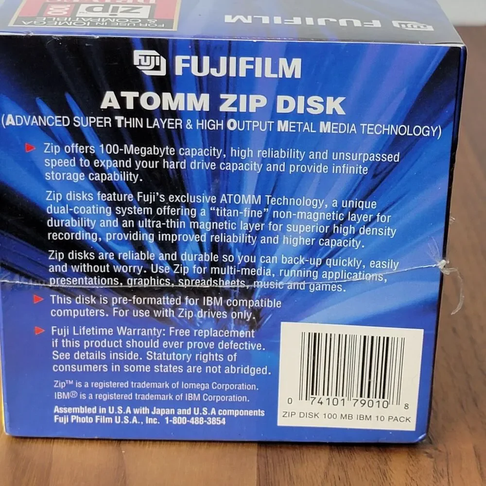 FujiFilm 100MB Atomm Zip Disk 10-Pack Individual Cases IBM Formatted New Sealed